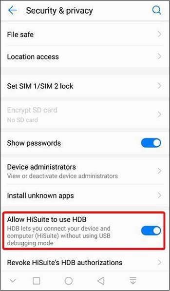 Povolit HiSuite používat ADB