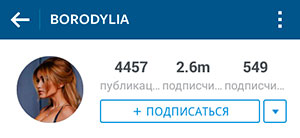 Profil Ksenia Borodiny na Instagramu